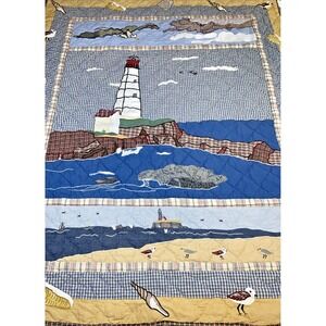Patch Magic Group Quilt Throw &‎ Pillow Shams Nautical Lighthouse Birds 60X48